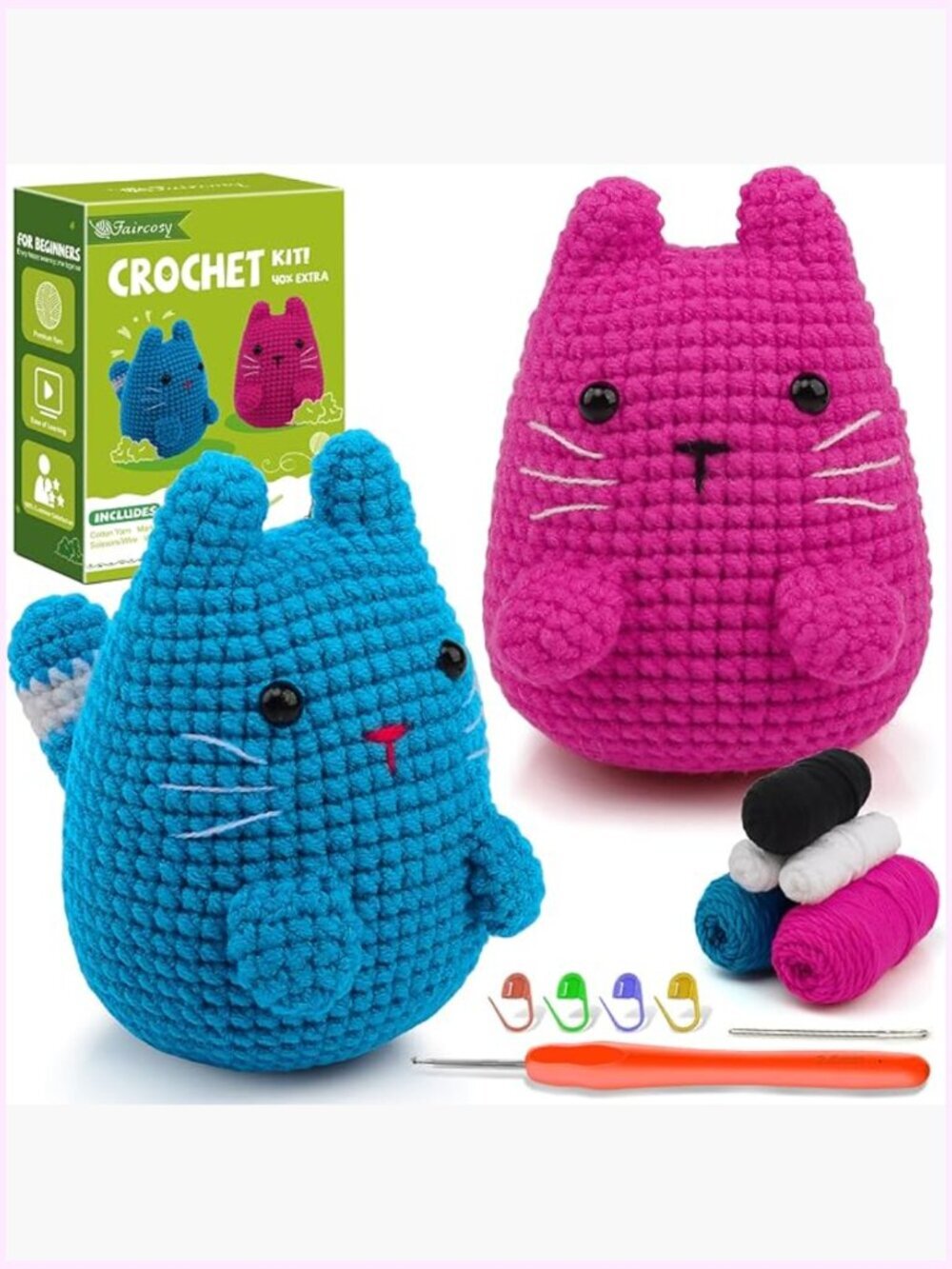 Crochet Kit for Beginners - Learn to Crochet Cat Amigurumi Starter Set with